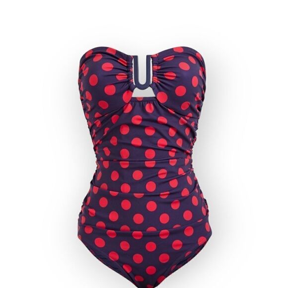 Zimmerman Ruched polka dot bandeau swimsuit Red & Navy blue NWT Size 2 - Picture 3 of 12